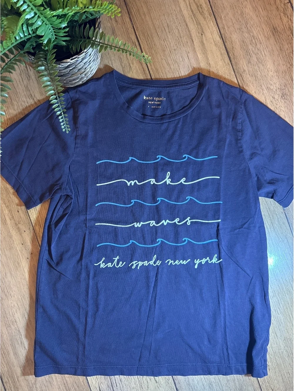 Kate Spade New York Make Waves Navy Blue T-Shirt Women’s Size Small